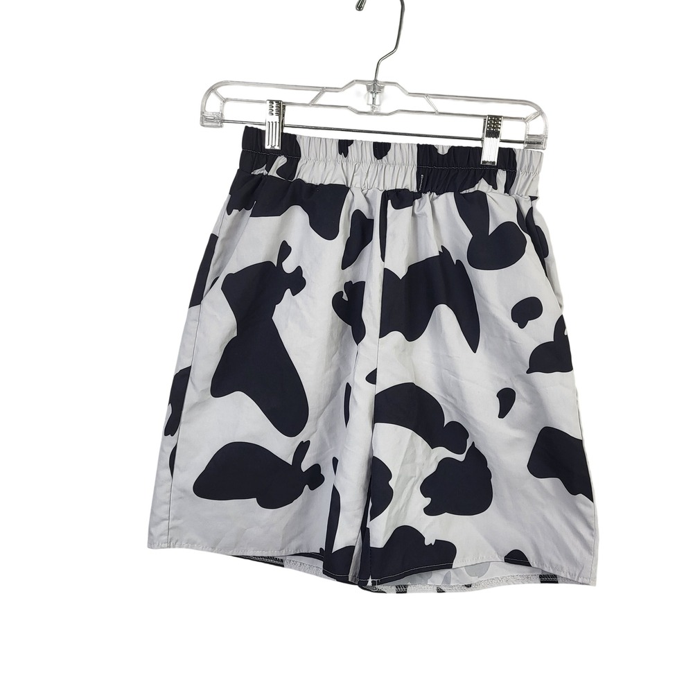 ROMWE Cow Print Shorts Womens Small Black White Elastic Waist Festival Y2K